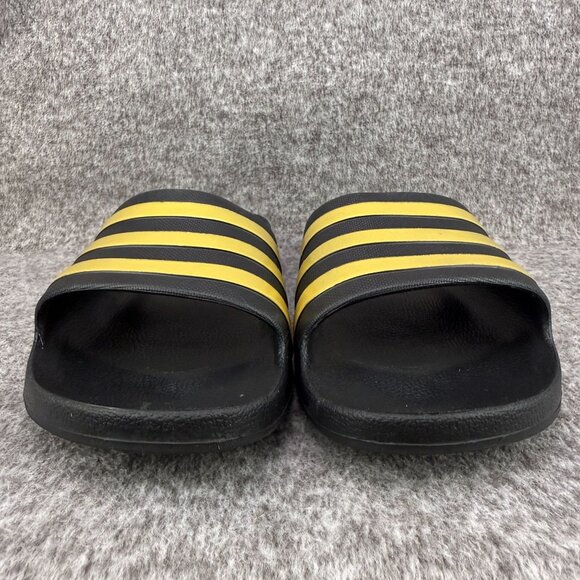 ✅Mens 14 Adidas Adilette Comfort Slides Sandals Lightweight Black/Gold 3-Stripe - Picture 5 of 13